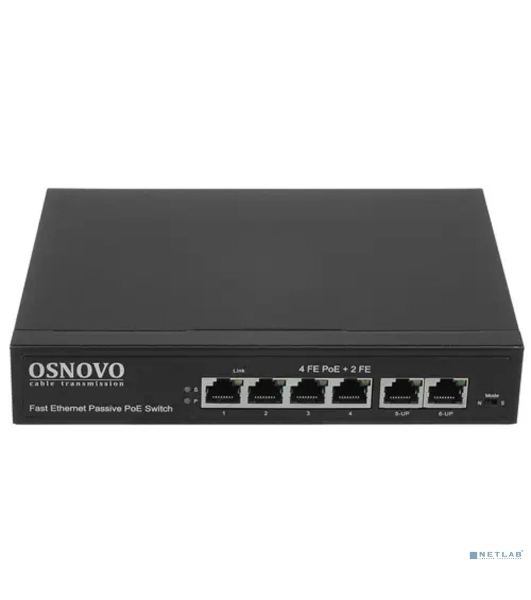 Коммутатор Osnovo SW-20600/A(80W) 6x100Mb 4PoE+ 80W неуправляемый