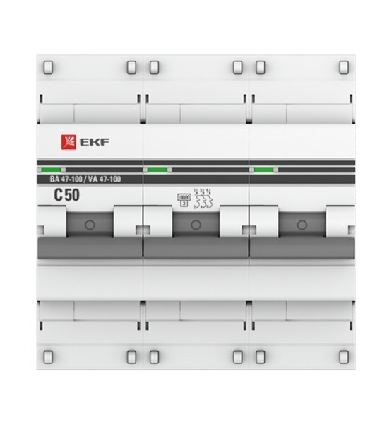 Выключатель автоматический EKF mcb47100-3-50C-pro 3P 50А (C) 10kA ВА 47-100 EKF PROxima