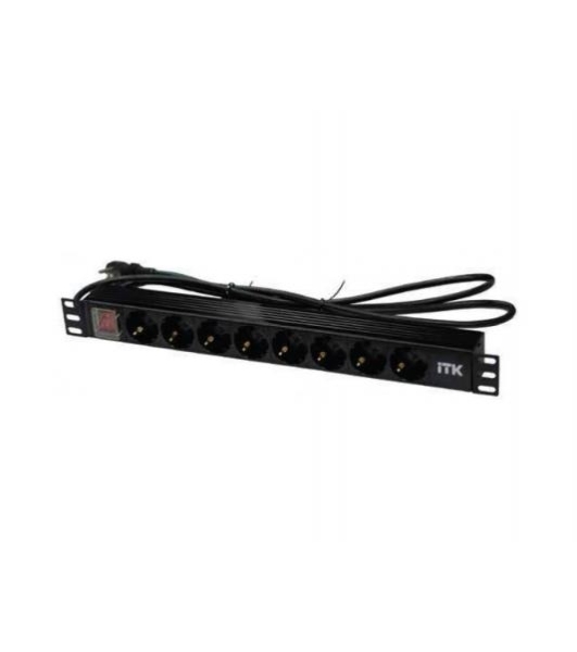Блок розеток 19 (8шт)PDU с LED выкл.алюм.профиль 1U шнур 2м вилка DIN49440 (нем.станд.) PH12-8D1 ITK