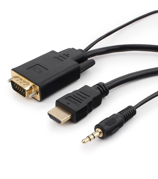 Кабель HDMI->VGA Cablexpert A-HDMI-VGA-03-6, 19M/15M + 3.5Jack, медь, позол.разъемы, 1.8м, черный, пакет