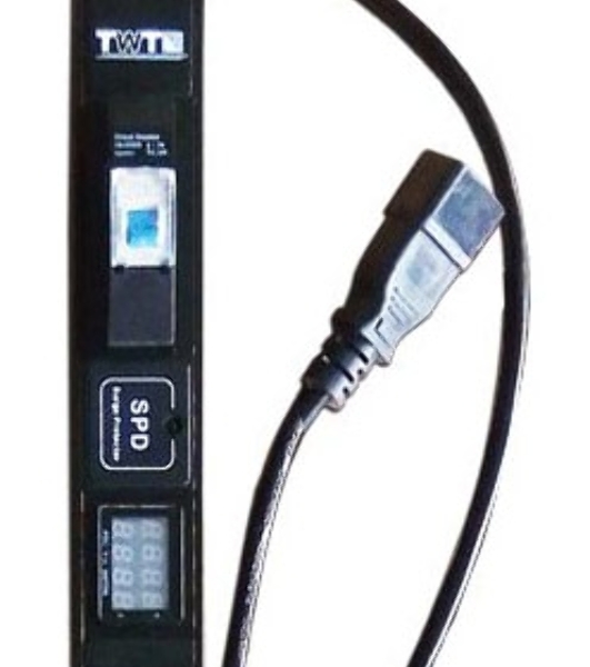 Вертикальный блок розеток, 4xC19 + 20xC13, 250V, 16A, A/V-метр, шнур 3 метра, вилка C20