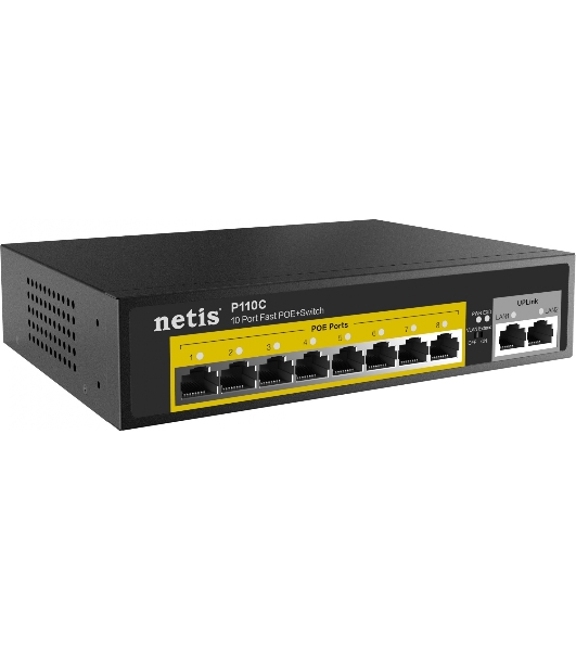 Коммутатор Netis P110C 10-портовый PoE+ коммутатор Fast Ethernet/8*PoE+ 2 порта 802.3af/802.3at