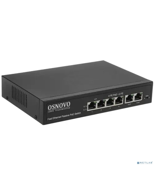 Коммутатор Osnovo SW-20600/A(80W) 6x100Mb 4PoE+ 80W неуправляемый