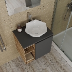 Тумба Bau Dream Blackwood 60 правая, графит, раковина BAU Crystal 40х40, смеситель для раковины высокий Hotel Still, нержавеющая сталь, выпуск клик клак, белый, фото11