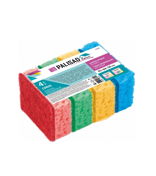 Губки для посуды Palisad Home Coral, 95x64x36 мм, 4 шт.