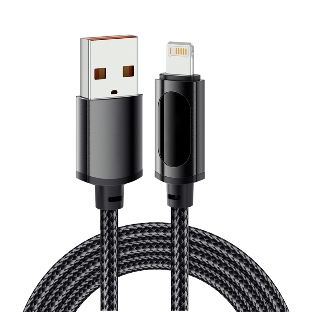 Кабель Rexant USB-A - Lightning для Apple, 2,4А, 1м, в черной нейлоновой оплетке, c LED дисплеем