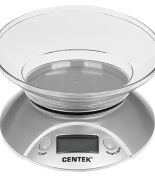 Весы кухонные Centek CT-2451 электронные, чаша, пластик, 5кг серебро/черный