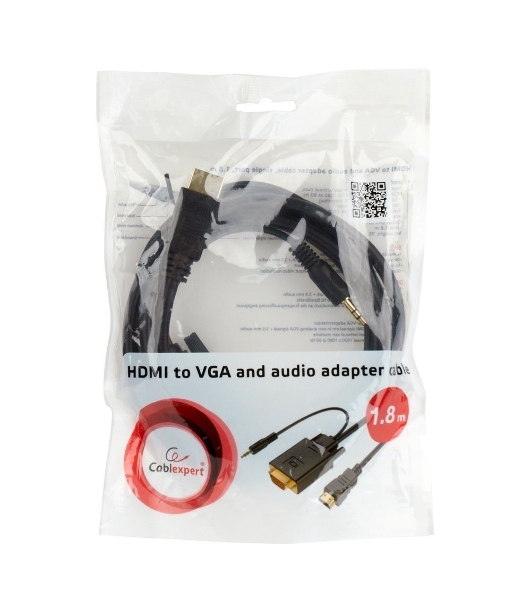 Кабель HDMI->VGA Cablexpert A-HDMI-VGA-03-10, 19M/15M + 3.5Jack, медь, позол.разъемы, 3м, черный, пакет