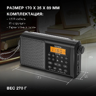 Радиоприемник портативный Hyundai H-PSR115, USB, microSD, черный