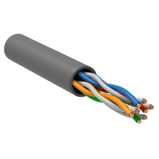 Кабель связи витая пара U/UTP, cat.5e, 4 пары 24AWG solid, 305м, ПВХ, серый