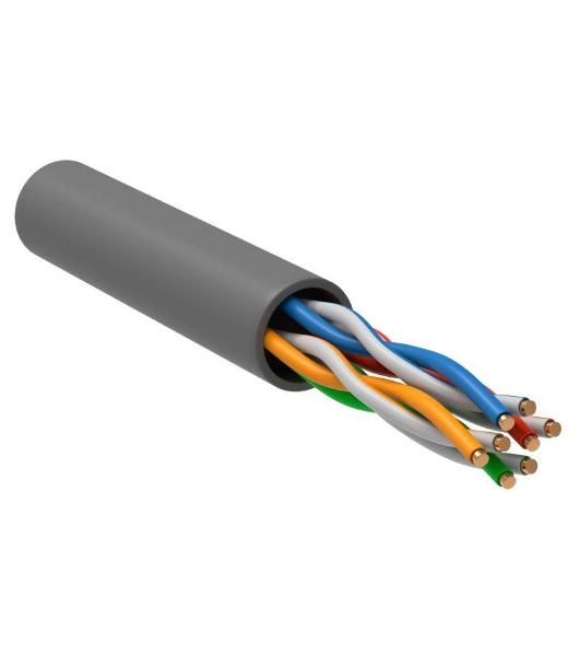 Кабель связи витая пара U/UTP, cat.5e, 4 пары 24AWG solid, 305м, ПВХ, серый