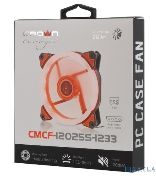 Вентилятор для корпуса Crown CMCF-12025S-1233 черный/оранжевый, 120 мм, 1650 об/мин, 23 дБ, 3 pin