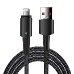 Кабель Rexant USB-A - Lightning для Apple, 2,4А, 1м, в черной нейлоновой оплетке, со световой индикацией, фото 1