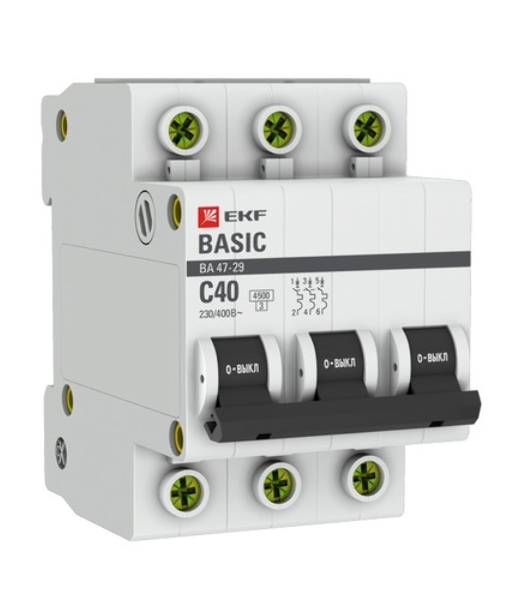 Выключатель автоматический EKF mcb4729-3-40C 3P 40А (C) 4,5кА ВА 47-29 Basic
