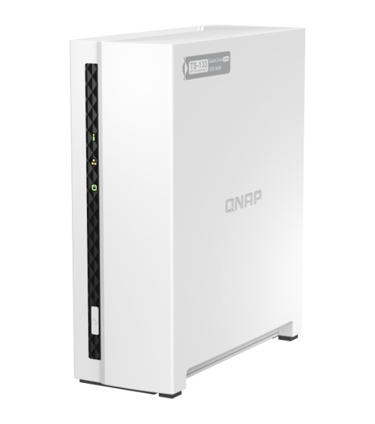 Сетевое хранилище SMB QNAP TS-133 NAS 1 HDD tray. ARM 4-core Cortex-A55 1.8GHz, ram 2 Gb (max), 1x1GbE, 1xUSB 2.0 port,1xUSB 3.2 Gen 1