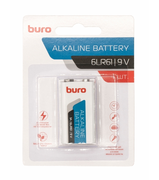 Батарея Buro Alkaline 6LR61 9V (1шт) блистер