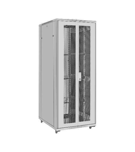 Шкаф телекоммуникационный 19' напольный 42U ExeGate EC-FS-42U.800.1000.G.V.GREY (19”, 42U, 800x1000x2054mm (ШхГхВ), передняя дверь закаленное стекло, задняя двойная перфорированная дверь, съемные боковые панели, пыле- и влагозащита IP20, встроенный вентиляционный модуль, 1 полка в комплекте, светло-серый RAL 7035, 3 коробки)