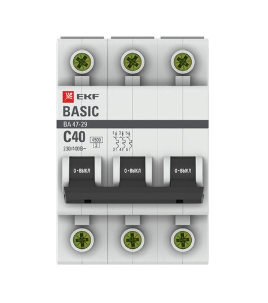 Выключатель автоматический EKF mcb4729-3-40C 3P 40А (C) 4,5кА ВА 47-29 Basic