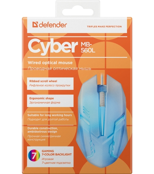 Мышь проводная Defender Cyber MB-560L белый, 1200 dpi, USB, кнопки - 3