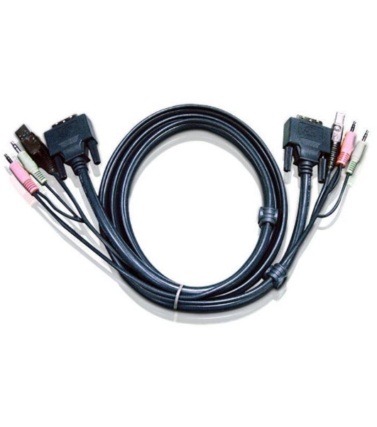 Кабель ATEN KVM USB(тип А Male)+DVI-D(Male)+2хАудио(Male) (-) USB(тип B Male)+DVI-D(Male)+2хАудио(Male) 1,8м., черный. CABLE DVI/USBA/SP.MC-DVI/USB B 1.8M