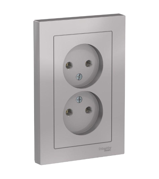 Розетка 2-м ATLAS DESIGN без заземл. 16А в сборе алюм. SchE ATN000320