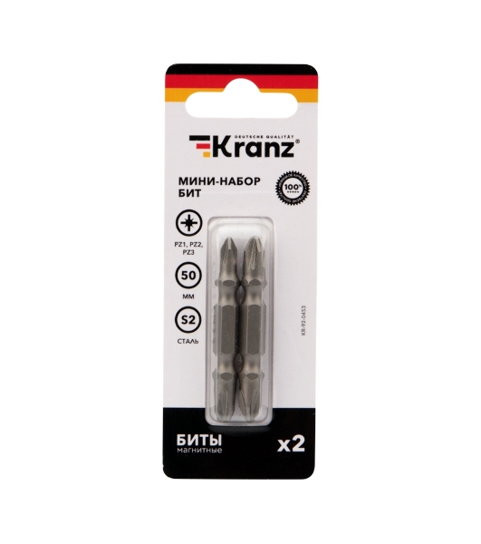Мини-набор бит Kranz PZ2xPZ2, PZ1xPZ3-50 мм (2 шт./уп.)