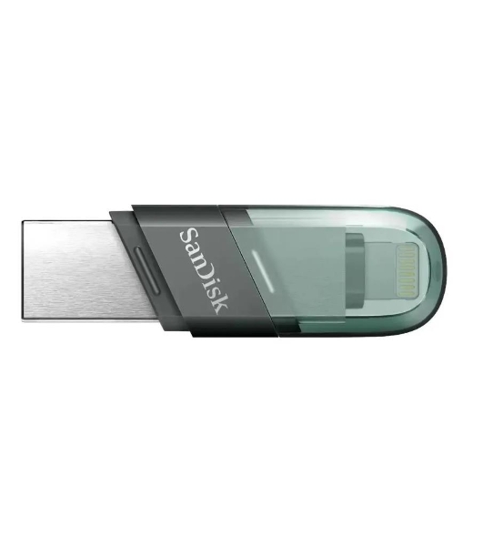 Флешка USB Sandisk IX90N iXpand Flip (SDIX90N-064G-GN6NN), 64Gb, USB 3.1/Lightning, R/W 150/70, зеленый/серебристый