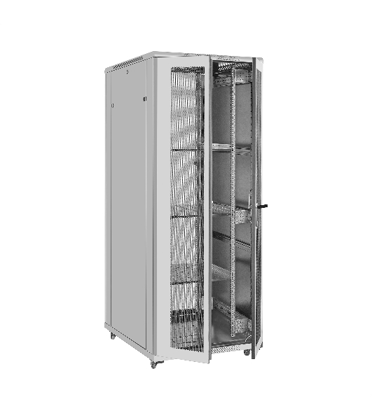 Шкаф телекоммуникационный 19' напольный 42U ExeGate EC-FS-42U.800.1000.G.V.GREY (19”, 42U, 800x1000x2054mm (ШхГхВ), передняя дверь закаленное стекло, задняя двойная перфорированная дверь, съемные боковые панели, пыле- и влагозащита IP20, встроенный вентиляционный модуль, 1 полка в комплекте, светло-серый RAL 7035, 3 коробки)