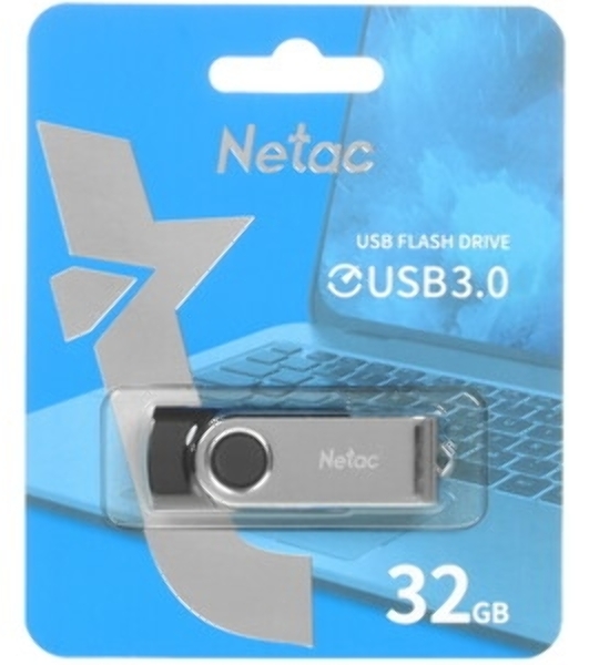 Флешка USB Netac U505 (NT03U505N-032G-32BK), 32Gb, USB 3.0, R/W 110/45, черный/серебристый