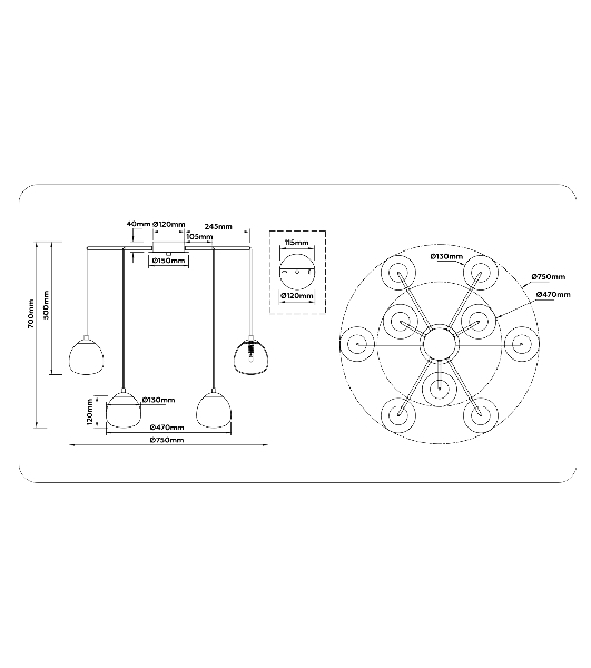 Светильник Ambrella light LH51001/6+3 SGD/BK/FR золотой песок/черный /белый матовый G9*9 max 28W D750*700