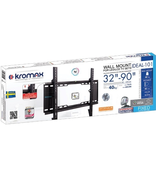 Кронштейн для телевизора Kromax IDEAL-101 черный 32'-90' макс.40кг настенный фиксированный