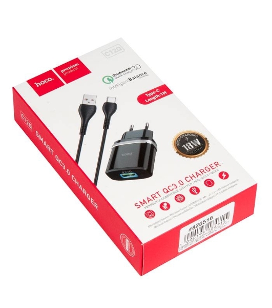 Сетевое зарядное устройство + Кабель Type-C HOCO HC-16293 C12Q/1m/QC 3.0/1 USB/Выход: 5V_9V_12V, 18W, черный