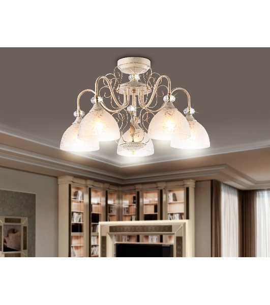 Светильник Ambrella light TR3057/5 BG/GD/FR бежевый/золото/белый матовый E27/5 max 40W D600*380