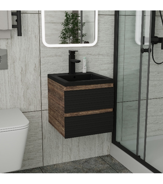 Тумба под раковину Bau Stil Loft black brushed, раковина кварцевая BAU Stil 40, черный металлик