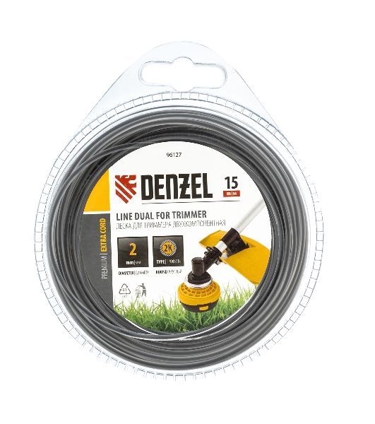 Леска для триммера Denzel двухкомпонентная круглая 2,0мм 15 м EXTRA CORD