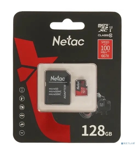 Флеш карта MicroSD card Netac P500 Extreme Pro 128Gb, retail version w/SD adapter