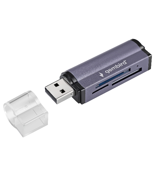 Кард-ридер Gembird FD2-MSD-5/серый/TF/Micro-SD/Micro-SDHC/Micro-SDXC/SD/MS/M2/USB 2.0/алюминий