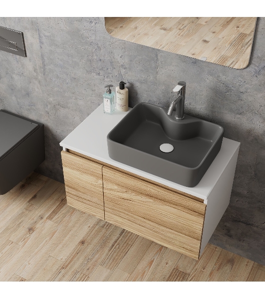 Комплект: тумба Bau Dream Blackwood 80, раковина BAU Cerama 48х37, темно-серая, смеситель Hotel Dream, нерж сталь, выпуск клик клак белый