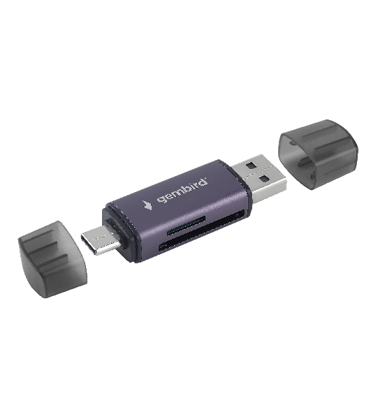 Кард-ридер Gembird FD2-MSD-6/серый/TF/Micro-SD/Micro-SDHC/Micro-SDXC/SD/USB Type-C/USB (OTG)/алюминий
