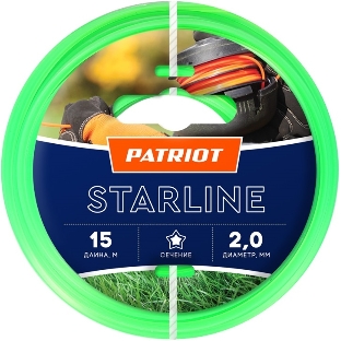 Леска для триммеров PATRIOT Starline D 2,0мм L 15мзвезда, зеленая 200-15-3 Арт.805201056