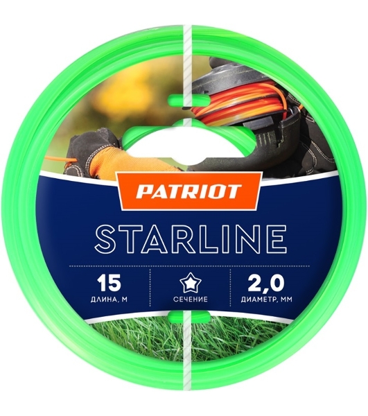Леска для триммеров PATRIOT Starline D 2,0мм L 15мзвезда, зеленая 200-15-3 Арт.805201056