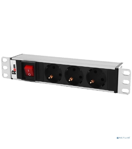 Блок розеток ЦМО Rem-10 без шнура с выкл., 3 Schuko, вход IEC 60320 C14, 10A, алюм., 10' (R-10-3S-V-220-Z)
