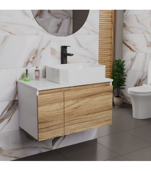 Комплект для ванной, 3 предмета (Тумба подвесная Bau Blackwood 80 + Раковина BAU Hotel 51х37, Смеситель высокий Hotel Black, черный)