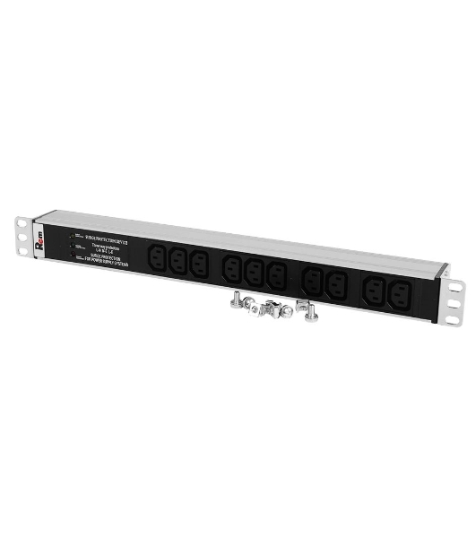 Блок розеток Rem-10 без шнура с фил. и инд., 10 IEC 60320 C13, вход IEC 60320 C14, 10A, алюм., 19' (R-10-10C13-FI-440-Z)