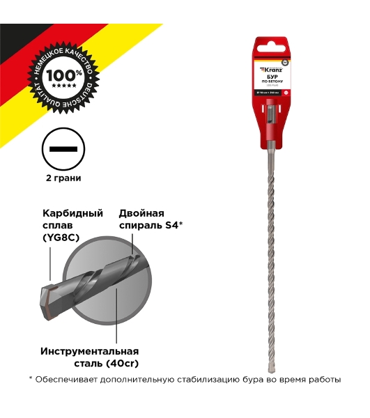 Бур по бетону Kranz 10x260x200 мм SDS PLUS