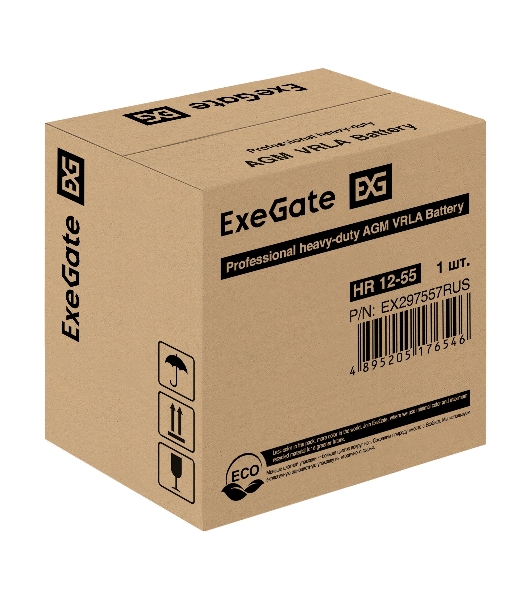 Аккумуляторная батарея ExeGate HR 12-55 (12V 55Ah, болт М6)