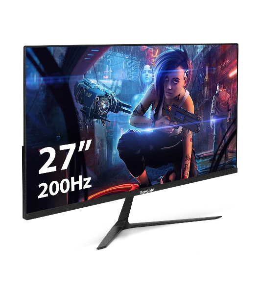Монитор игровой с аудио 27' ExeGate Combat EG2700CA (VA LED Grade A+, FHD, 1920x1080@200Гц, 16:9, 250cd/m2, 4000:1, 178°/178°, 1ms, Speakers, 2xHDMI 2.1, DisplayPort, audio-out, FreeSync, Low Blue Light, кабель DP 1.5м, VESA, регулировка наклона (tilt), черный)