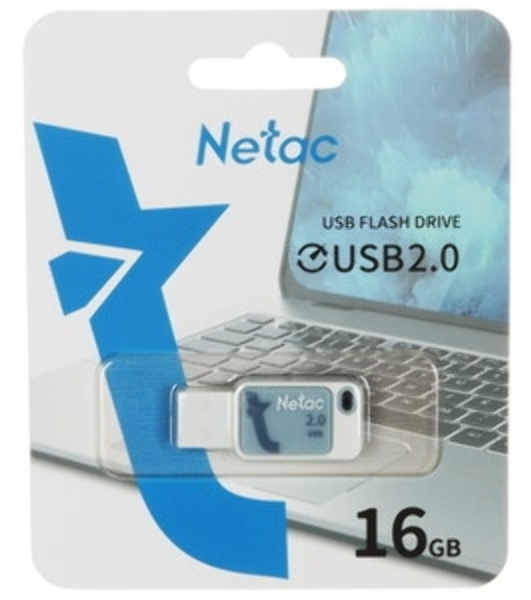 Флешка USB Netac UA31 (NT03UA31N-016G-20BL), 16Gb, USB 2.0, R/W 110/45, синий/белый