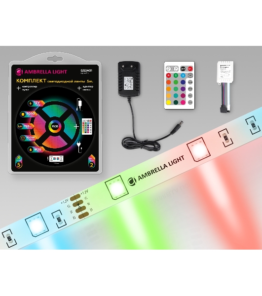 Комплект светодиодной ленты GS2401 5050 30Led/ 7.2W m/ 12V IP20 RGB/ 5000*10*1.87mm (4 конт.)