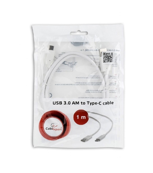 Кабель USB Cablexpert CCP-USB3-AMCM-1M-W, USB3.0 AM/USB Type-C, 1м, белый, пакет